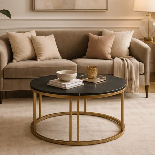 Stolik Ceramiczny KORIN Czarny Marmur/Złoty