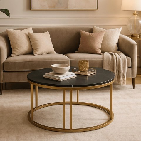 Stolik Ceramiczny KORIN Czarny Marmur/Złoty