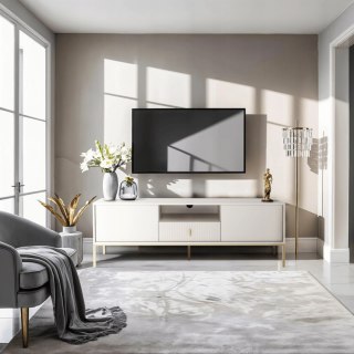 Szafka RTV MARCOS 154 cm Ryflowana Kaszmir/Złoty