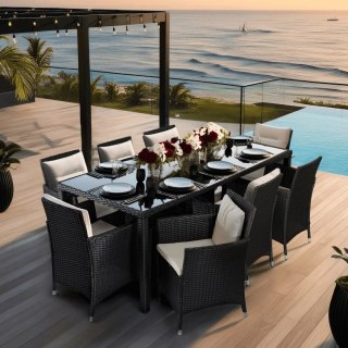 Zestaw Mebli Ogrodowych POMONA Czarny/Beżowy