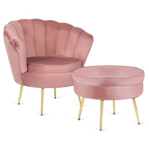 Fotel GRAND z Podnóżkiem Różowy Welurowy