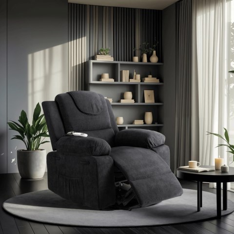 Fotel Masujący Elektrycznie Rozkładany FENIX z Funkcją Wstawania Czarny