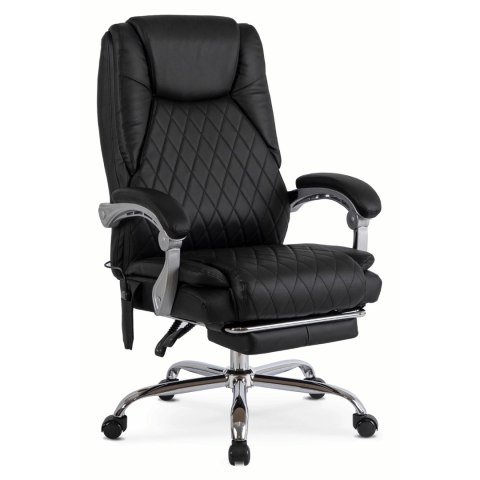 Fotel Biurowy Masujący z Funkcją Podgrzewania GIORGIO Obrotowy Czarny Ekoskóra Nowoczesny