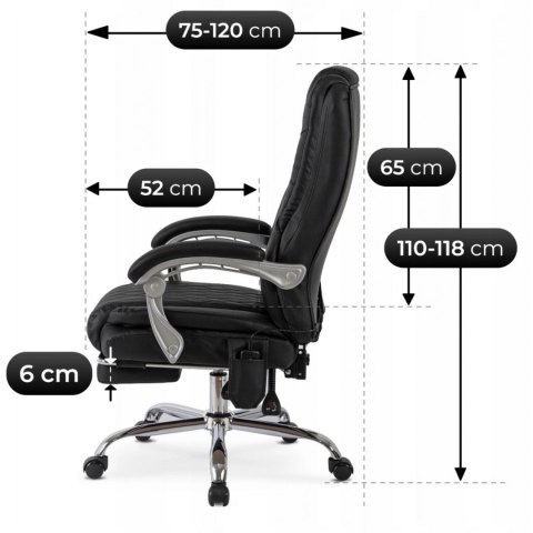 Fotel Biurowy Masujący z Funkcją Podgrzewania GIORGIO Obrotowy Czarny Ekoskóra Nowoczesny