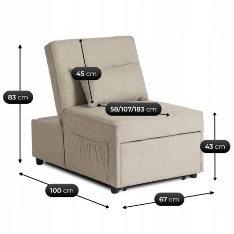 Fotel Rozkładany IBERIS 67 cm do Spania Beżowy