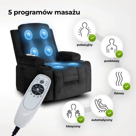 Fotel Rozkładany Masujący BOX Czarny Sztruksowy
