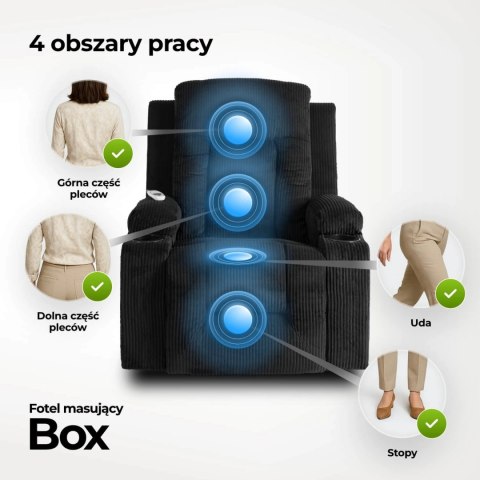Fotel Rozkładany Masujący BOX Czarny Sztruksowy