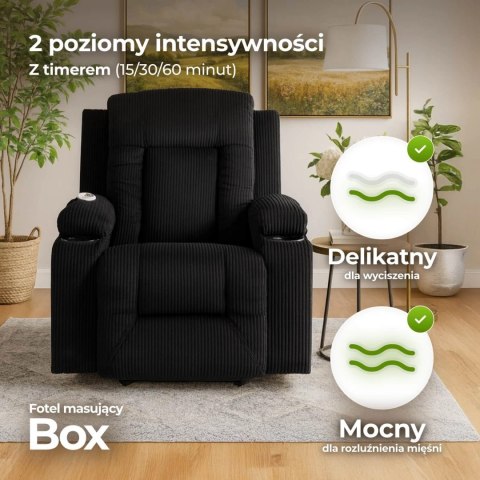 Fotel Rozkładany Masujący BOX Czarny Sztruksowy