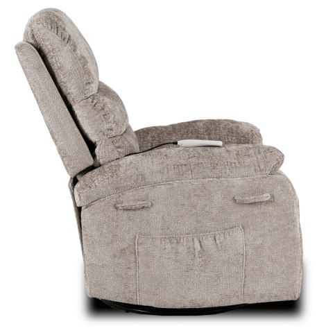 Fotel Rozkładany Masujący BRUCE z Funkcją Kołyski Beżowy Welurowy