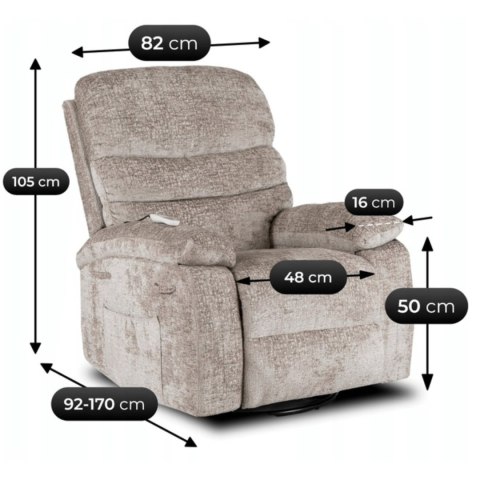 Fotel Rozkładany Masujący BRUCE z Funkcją Kołyski Beżowy Welurowy