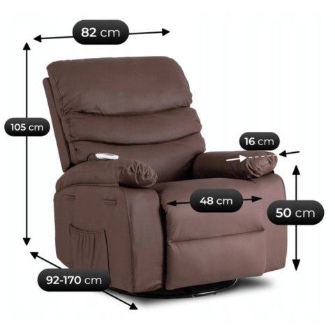 Fotel Masujący BRUCE Rozkładany Brązowy Ekoskóra Nowoczesny