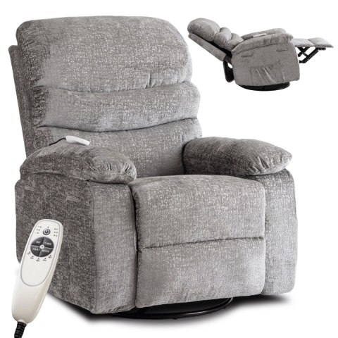 Fotel Rozkładany Masujący BRUCE z Funkcją Kołyski Szary Welurowy