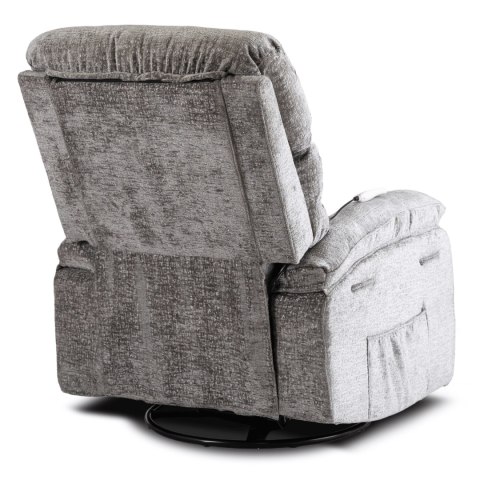 Fotel Rozkładany Masujący BRUCE z Funkcją Kołyski Szary Welurowy
