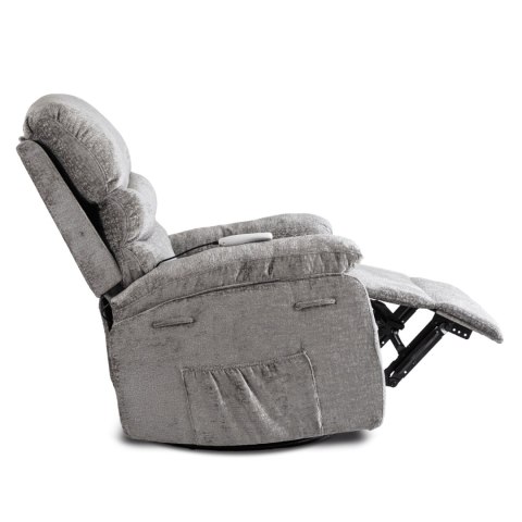 Fotel Rozkładany Masujący BRUCE z Funkcją Kołyski Szary Welurowy