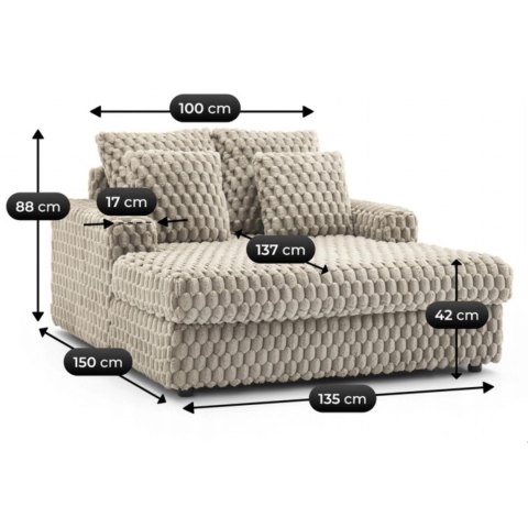 Fotel Wypoczynkowy Sofa KOBEL Beżowy Pluszowy Nowoczesny