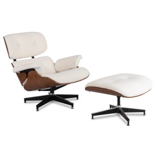 Fotel Wypoczynkowy PALERMO z Podnóżkiem z Drewna Giętego Biały Nowoczesny Loft