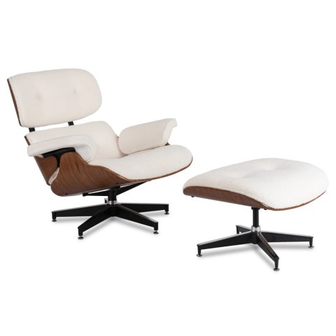 Fotel Wypoczynkowy PALERMO z Podnóżkiem z Drewna Giętego Biały Nowoczesny Loft