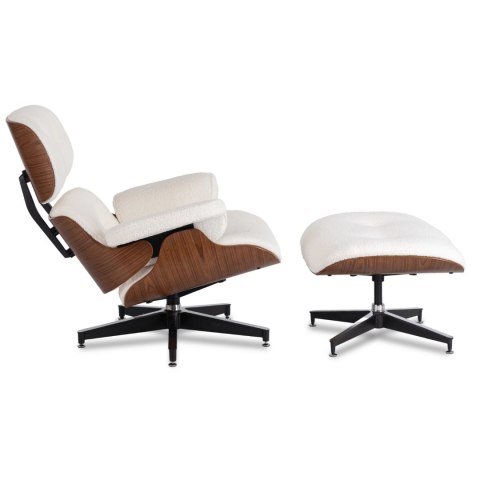 Fotel Wypoczynkowy PALERMO z Podnóżkiem z Drewna Giętego Biały Nowoczesny Loft