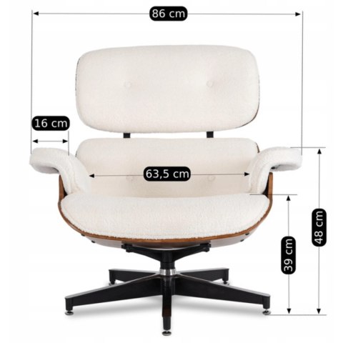 Fotel Wypoczynkowy PALERMO z Podnóżkiem z Drewna Giętego Biały Nowoczesny Loft