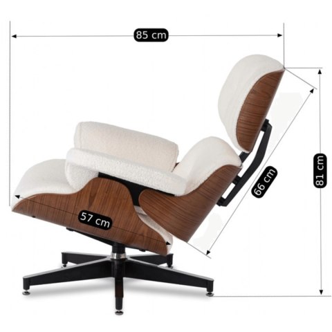 Fotel Wypoczynkowy PALERMO z Podnóżkiem z Drewna Giętego Biały Nowoczesny Loft