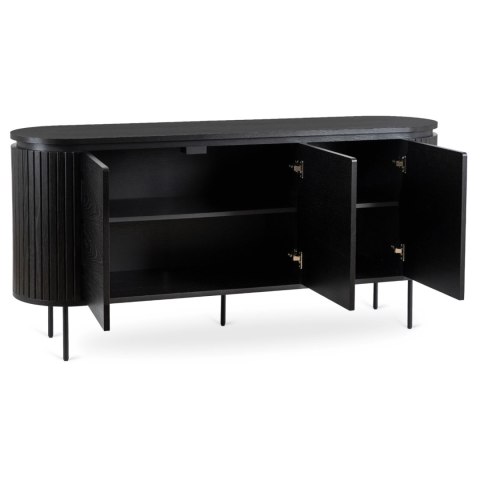 Komoda do Salonu BECK 160 cm Czarna Trzydrzwiowa Ryflowana Nowoczesna