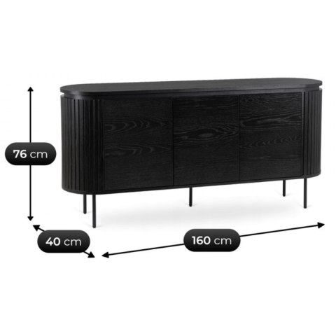 Komoda do Salonu BECK 160 cm Czarna Trzydrzwiowa Ryflowana Nowoczesna