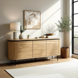 Komoda do Salonu BECK 160 cm Dąb Trzydrzwiowa Ryflowana Nowoczesna