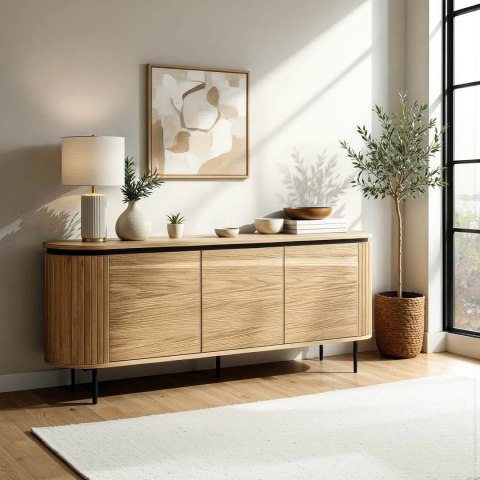 Komoda do Salonu BECK 160 cm Dąb Trzydrzwiowa Ryflowana Nowoczesna