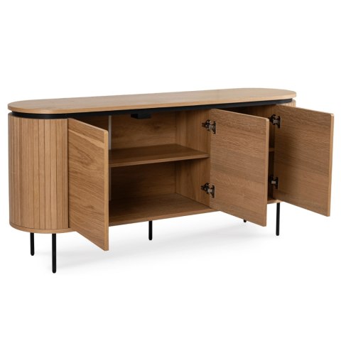 Komoda do Salonu BECK 160 cm Dąb Trzydrzwiowa Ryflowana Nowoczesna