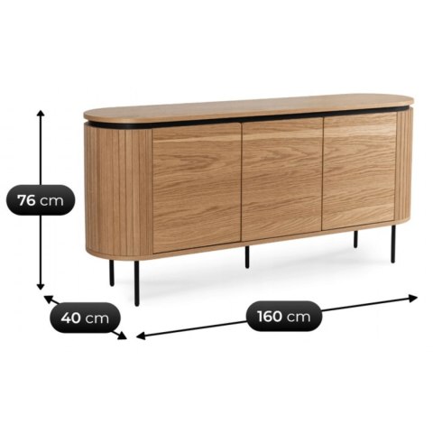 Komoda do Salonu BECK 160 cm Dąb Trzydrzwiowa Ryflowana Nowoczesna