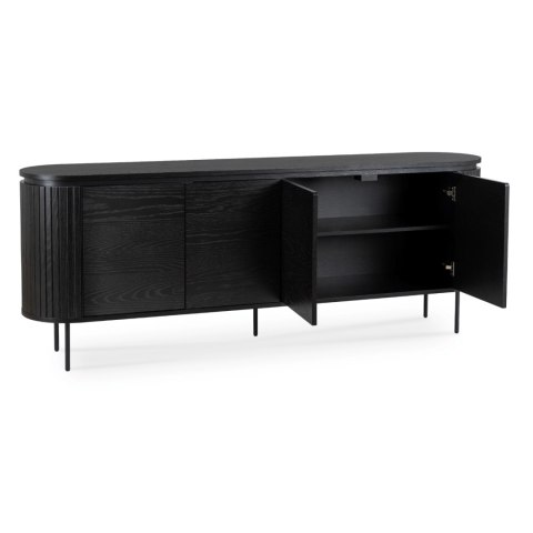Komoda do Salonu BECK 200 cm Czarna Czterodrzwiowa Ryflowana Nowoczesna