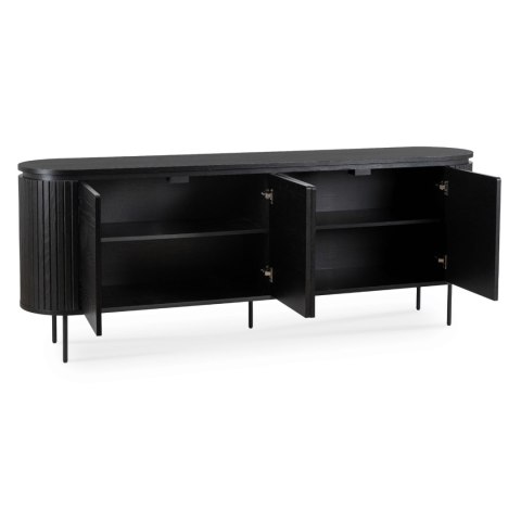Komoda do Salonu BECK 200 cm Czarna Czterodrzwiowa Ryflowana Nowoczesna
