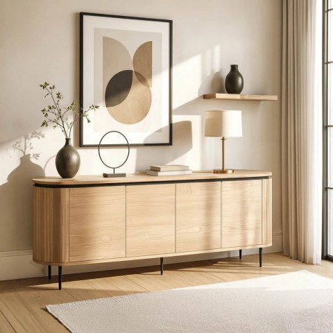 Komoda do Salonu BECK 200 cm Dąb Czterodrzwiowa Ryflowana Nowoczesna