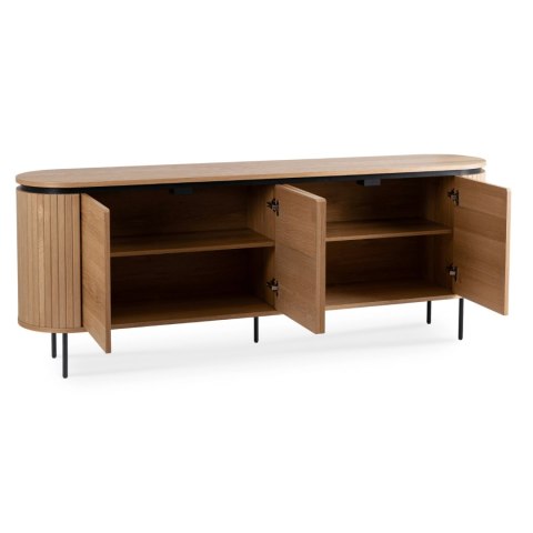 Komoda do Salonu BECK 200 cm Dąb Czterodrzwiowa Ryflowana Nowoczesna