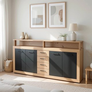 Komoda BLAGO 190 cm Dąb Artisan/Czarny