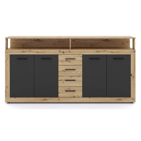 Komoda Czterodrzwiowa z Szufladami BLAGO 190 cm Dąb Artisan/Czarny Nowoczesna Loft