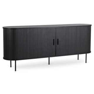 Komoda do Salonu Rozsuwana TRISH 180 cm Czarna Dwudrzwiowa Ryflowana Nowoczesna