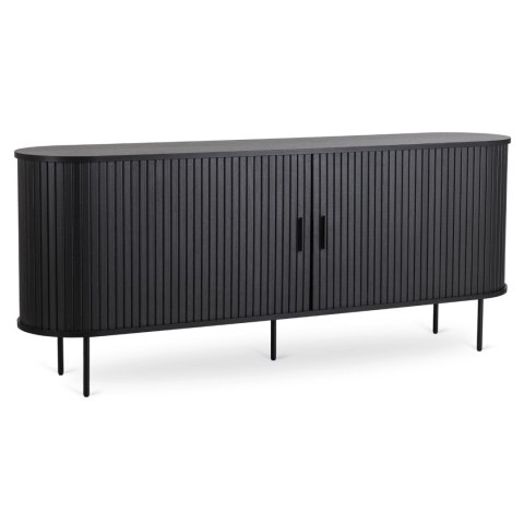 Komoda do Salonu Rozsuwana TRISH 180 cm Czarna Dwudrzwiowa Ryflowana Nowoczesna