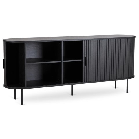 Komoda do Salonu Rozsuwana TRISH 180 cm Czarna Dwudrzwiowa Ryflowana Nowoczesna