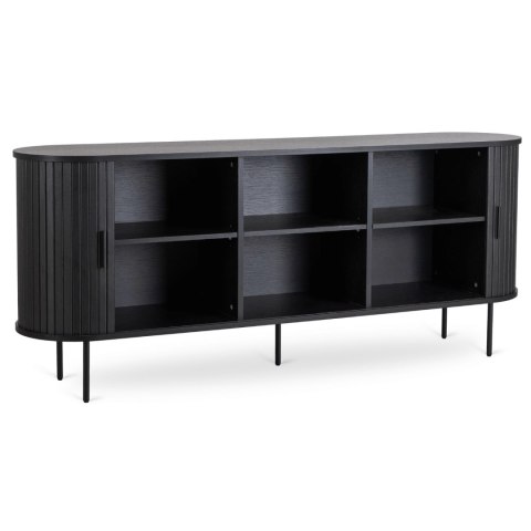 Komoda do Salonu Rozsuwana TRISH 180 cm Czarna Dwudrzwiowa Ryflowana Nowoczesna