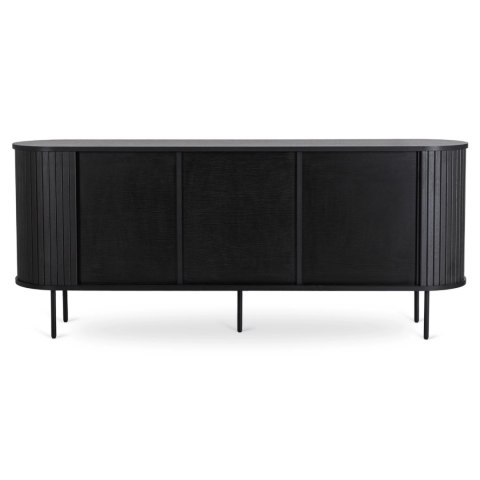 Komoda do Salonu Rozsuwana TRISH 180 cm Czarna Dwudrzwiowa Ryflowana Nowoczesna