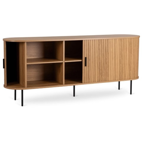 Komoda do Salonu Rozsuwana TRISH 180 cm Dąb Dwudrzwiowa Ryflowana Nowoczesna