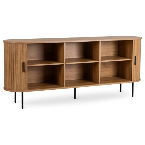 Komoda do Salonu Rozsuwana TRISH 180 cm Dąb Dwudrzwiowa Ryflowana Nowoczesna