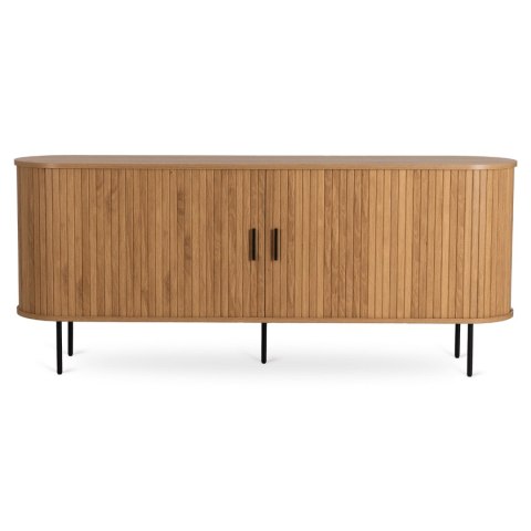 Komoda do Salonu Rozsuwana TRISH 180 cm Dąb Dwudrzwiowa Ryflowana Nowoczesna