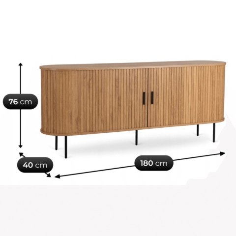 Komoda do Salonu Rozsuwana TRISH 180 cm Dąb Dwudrzwiowa Ryflowana Nowoczesna