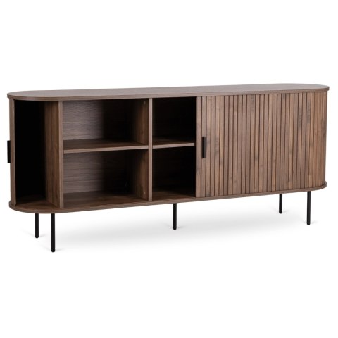 Komoda do Salonu Rozsuwana TRISH 180 cm Orzech Dwudrzwiowa Ryflowana Nowoczesna