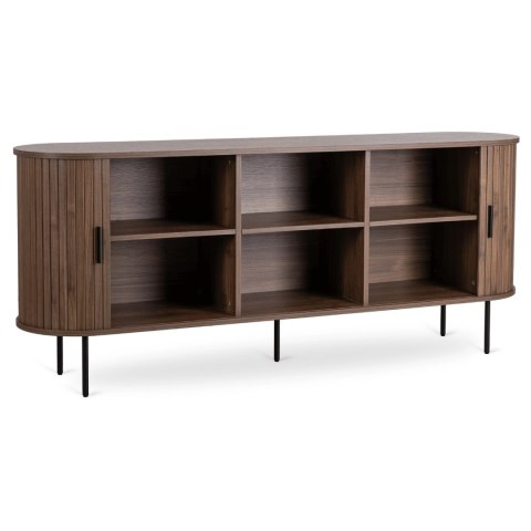 Komoda do Salonu Rozsuwana TRISH 180 cm Orzech Dwudrzwiowa Ryflowana Nowoczesna