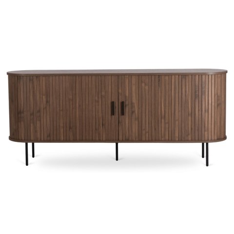 Komoda do Salonu Rozsuwana TRISH 180 cm Orzech Dwudrzwiowa Ryflowana Nowoczesna