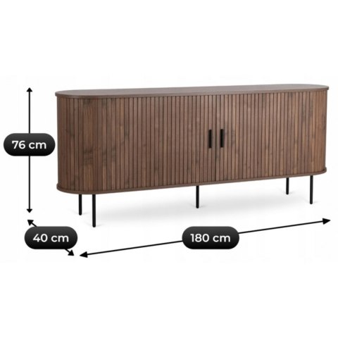 Komoda do Salonu Rozsuwana TRISH 180 cm Orzech Dwudrzwiowa Ryflowana Nowoczesna