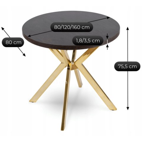 Stół DORIAN Rozkładany 80-160 cm Czarny/Złoty
